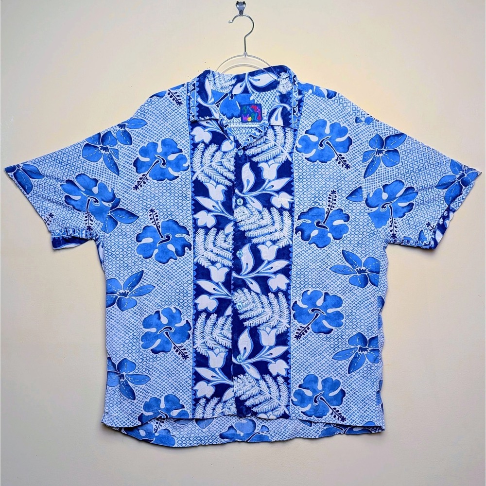 Vintage Jams World Tahiti Hawaiian Aloha 80s Short Sleeve Shirt Size Large